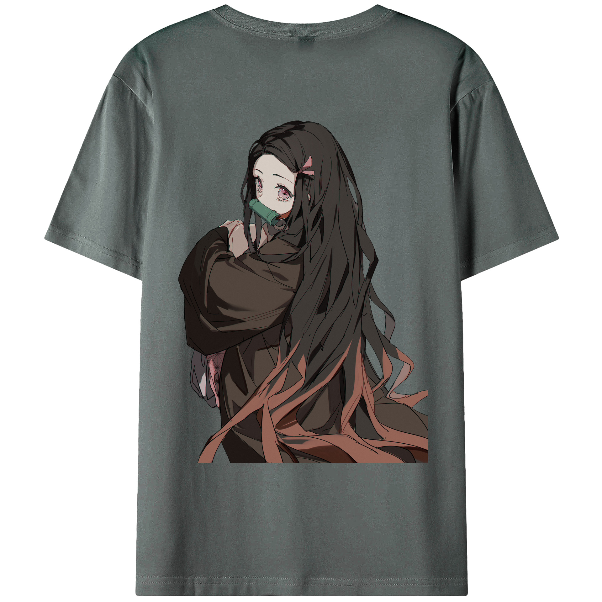（画像用） 鬼滅の刃（きめつのやいば）竈門 禰󠄀豆子／かまど ねずこ Kamado Nezuko 綿100％ メンズ半袖Tシャツ（バックプリント） 通気性